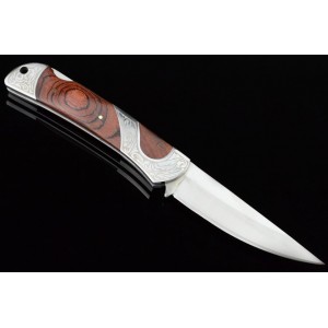 3CR13 Stainless Steel Metal Bolster With Hardwood Inlay Handle Pocket Knife3041