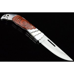 3Cr13 Stainless Steel Metal Bolster With Hardwood Inlay Handle Pocket Knife 3042