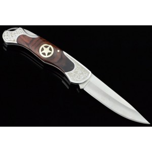 3Cr13 Stainless Steel Metal Bolster With Hardwood Inlay Handle Pocket Knife 3043