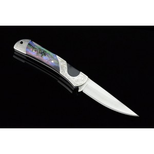 3CR13 Stainless Steel Metal Bolster With Shell Inlay Handle Back Lock Pocket Knife3052