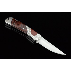 3Cr13 Stainless Steel Metal Bolster With Hardwood Inlay Handle Pocket Knife 3053