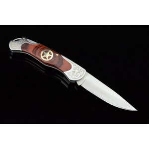 3Cr13 Stainless Steel Metal Bolster With Hardwood Inlay Handle Pocket Knife 3055