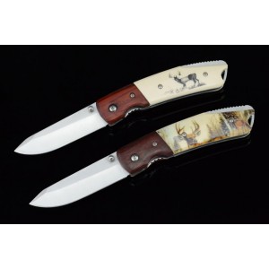 440 Stainless Steel Blade Wood Bloster Plastic Pattern Inlay Handle Pocket Knife3059