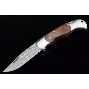 Steel Bolster Rosewood Handle Lock Back Damascus Steel Pocket Knife3245
