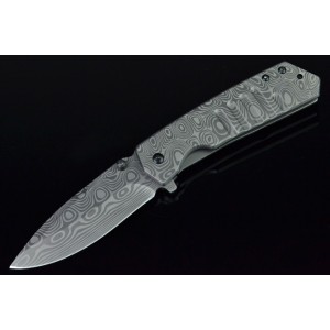 440C Stainless Steel Blade Matel Handle Imitation Damascus Pattern Pocket Knife3524