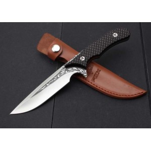 FOX.5Cr15Mov Steel Blade G10 Handle Tactical Knife with Leather Sheath4640
