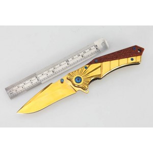 Browning.3Cr13Mov Steel Blade Metal Bolster Wood Handle Gold Finish Liner Lock Pocket Knife4818