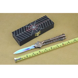 Spider.3Cr13MoV Steel Blade Metal Handle Titanium Rainbow Finish Balisong Knife4416