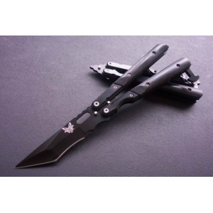 Benchmade.440 Stainless Steel Blade Black Wood Handle Black Finish Balisong Knife0845
