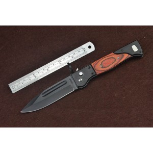 3Cr13MoV Steel Blade Metal Bolster Wood Handle Black Finish Liner Lock Pocket Knife5051