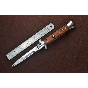Maffia.440 Stainless Steel Blade Metal Bolster Wood Handle Mirror Finish Liner Lock Pocket Knife5075